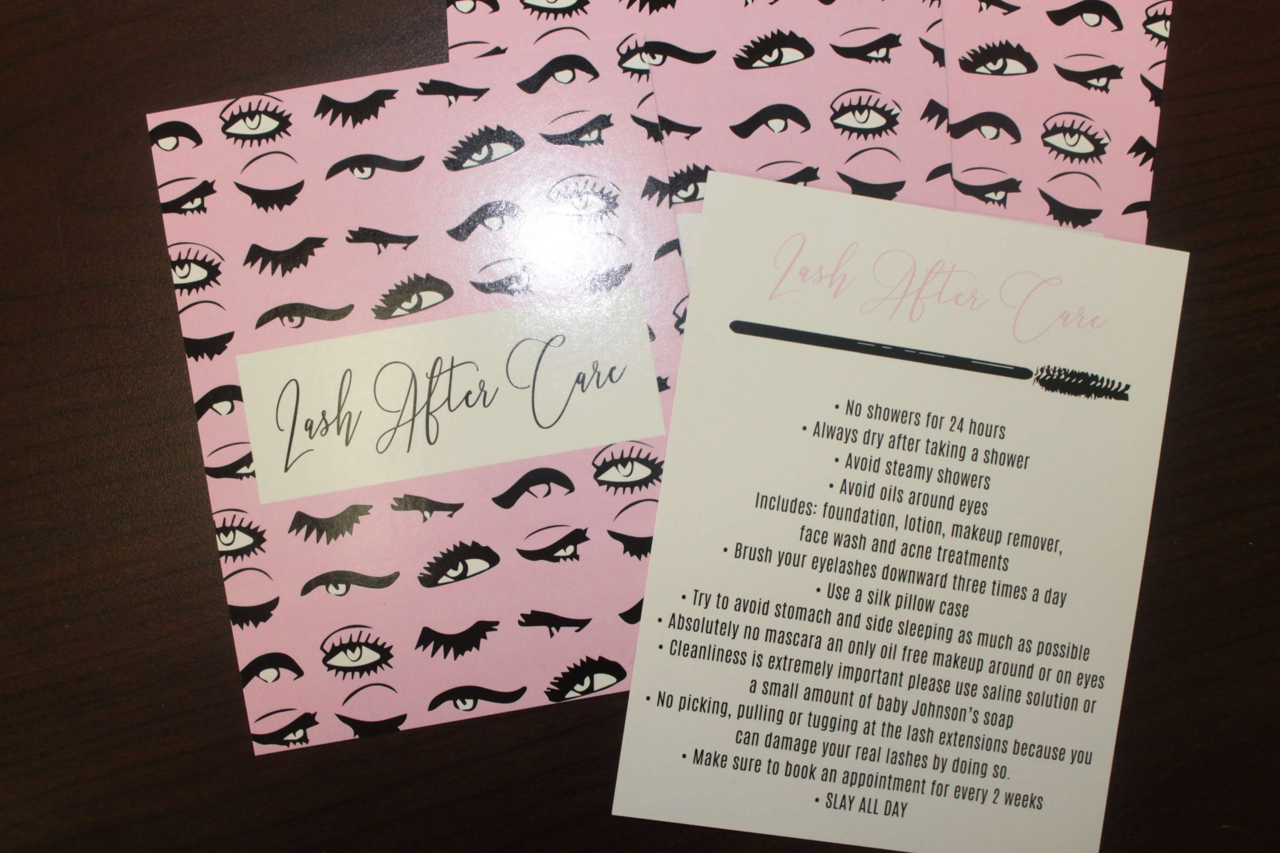 Lash aftercare cards