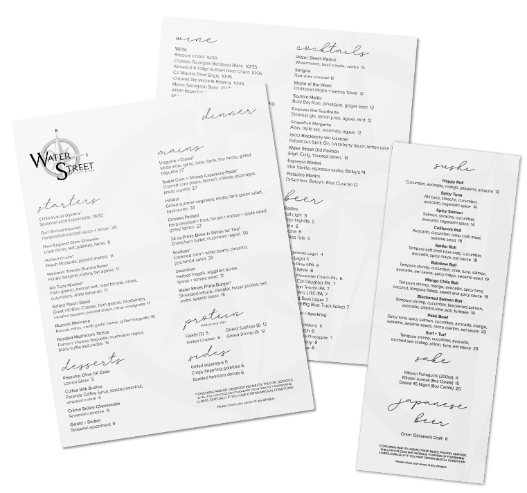 Waterstreet Kitchen and Bar Menus